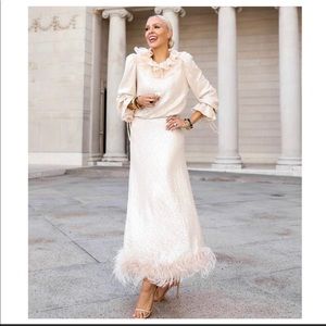 NWT Antonio Melani x Nicola Bathie Meredith Sequined Feather Trim Maxi Skirt